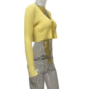 Nouveau Cardigan Court en Maille Fine à Col en V et Lacets, Style Européen et Américain, Sexy, pour <span class=keywords><strong>Femme</strong></span>, Collection Printemps-Automne 26 - Product Image 4