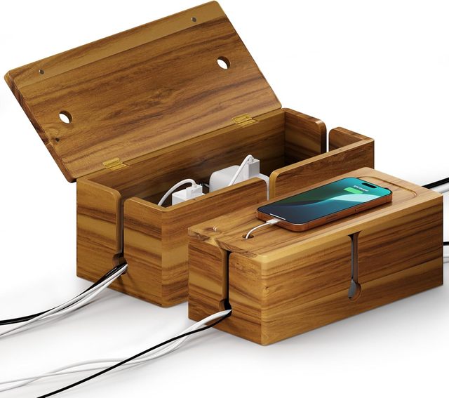 wood Storage Box Cable Cord Organizer power Cord Storage Boxes wooden Cords Hider