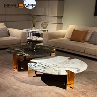 Design créatif Table basse ronde de luxe en marbre Ensemble table basse moderne pour salon, hôtel, pieds en métal