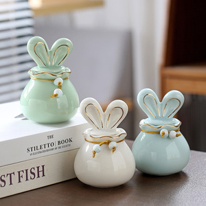 150 ml Yüksek Sıcaklığa Dayanıklı Seramik Evcil Hayvan <span class=keywords><strong>Urn</strong></span>'u Tavşan Kulağı Tasarımlı Küçük Hayvan Kremasyon <span class=keywords><strong>Urn</strong></span>'u Köpek Kedi için Kumaş Hediye Çantası ile Çok Renkli - Product Image 6