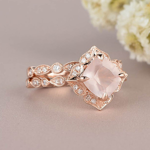 <b>Rose</b> Gold Plated 925 Sterling Silver CZ Jewelry Cushion Cut <b>Rose</b> <b>Quartz</b> Wedding <b>Ring</b> - Product Image 3