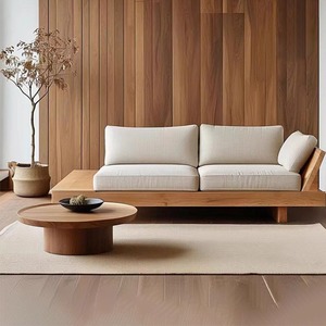 Japanese Solid <b>Wood</b> <b>Sofa</b> Straight Shape Upholstered Foam Filling For Living Room - Product Image 2