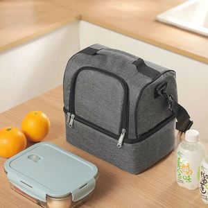 Double Portable Insulated Lunch Bag Food Thermal Cooler Case Waterproof Travel Picnic Storage Bento Bags With Shoulder - Product Image 2