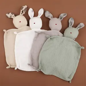 Ins sevimli Muslin yay düğüm tavşan yorgan battaniye oyuncak tavşanlar bebek battaniye yorgan