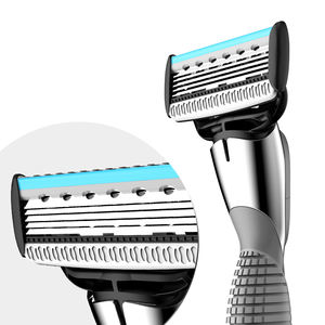 Rasoir à 5 lames avec tête de connecteur Rasoir de sécurité écologique pour hommes Rasoirs pour hommes en acier inoxydable bleu Logo personnalisé - Product Image 3