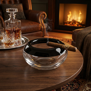 ที่เขี่ยบุหรี่คริสตัลทรงกลมสำหรับใช้ภายนอกอาคาร สีดำเงา ที่วางซิการ์ สำหรับใช้ในบ้าน สำนักงาน ระเบียง ทั้งภายในและภายนอกอาคาร - Product Image 2