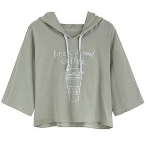 Haut court à capuche pour femme Sweaty Rocks, grande taille, printemps-été, manches 3/4, imprimé AND1 brodé et délavé - Product Image 2