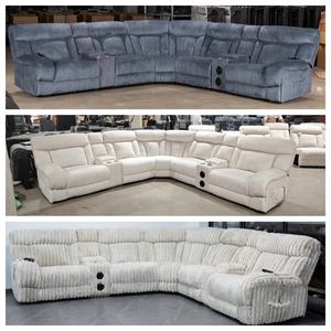 طقم أريكة استرخاء ركنية رائجة البيع بتصميم عصري مريح من الجلد قابل للتمديد بإطار خشبي لغرفة المعيشة 7014 - Product Image 3