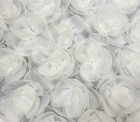 Tissu en organza blanc transparent à fleurs 3D fait main, maille florale stéréo pour robe de mariée, robe de soirée longue