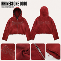 Sweats à capuche zippés de luxe pour hommes – Fabricants OEM/ODM – Coton lavé épais 400 GSM+ – Personnalisation avec strass – Marques streetwear haut de gamme