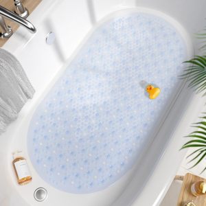 Alfombrilla <span class=keywords><strong>de</strong></span> Bañera Transparente YIJU, Antideslizante, con Burbujas, Ovalada, con Patrón Sólido, con Ventosas y Orificio <span class=keywords><strong>de</strong></span> Drenaje - Product Image 4