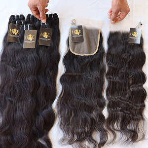 Extensiones de pelo con cutícula y cierre de encaje, cabello Natural ondulado sin procesar, venta al por mayor - Product Image 1