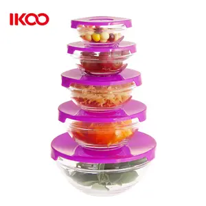 5 Piece Glass Bowl Set Food Box Storage Stacking Containers with <strong>Red</strong> Lids <strong>Microwave</strong> - Product Image 1