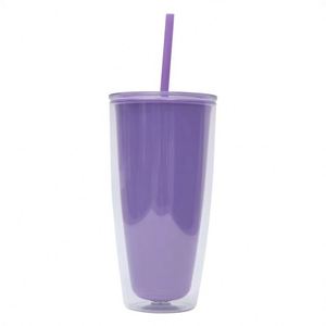 24Oz Clear Double Wall <b>Plastic</b> Acrylic Tumblers Snow Globe <b>Cups</b> With Screw Flat Straw Lids - Product Image 2