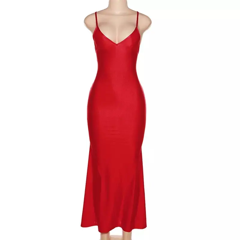 2023 Wholesale summer Spaghetti Strap party club red fall women clothing prom dresses