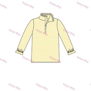 T-shirts de golf personnalisés pour filles, en coton rayé <span class=keywords><strong>rose</strong></span>, à manches longues, avec volants, style polo, et pull à quart de zip pour bébés filles - Product Image 4