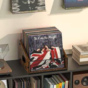 Iron Classic Standing Type Metal Desktop Organizer <b>Box</b> Vinyl <b>Record</b> Album <b>Storage</b> Holder Foldable Design Single Black Books - Product Image 2