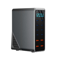 Station de charge USB haute puissance 1200W à 12 ports avec affichage LED de la puissance, station de charge multi-appareils pour smartphone, tablette, batterie externe