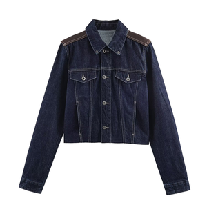 Women's Slim Fit <b>Cropped</b> Dark Wash <b>Denim</b> <b>Jacket</b> 100% Cotton Breathable Long Sleeve Button-Up Casual Streetwear Outerwear - Product Image 1