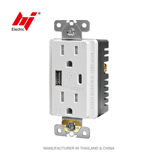 Easy Installation Power Wall Socket Outlet USA 15A 125V 4.2A USB Smart Sockets U L Listed