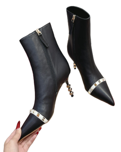 Nouvelles bottes pour femmes, bottines en cuir PU à fermeture éclair, bottines de mariée, bottines de bureau OL, talons hauts, chaussures d'automne, bottes d'hiver noires, bout pointu - Product Image 3