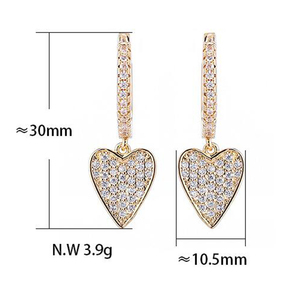 Delicada joyería de moda señora oro Zirconia colgante gota Mini aro Pave CZ pendientes de corazón - Product Image 4