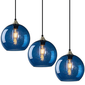 Blue Glass Pendant <b>Light</b> Round E26 Incandescent <b>Bulb</b> <b>Kitchen</b> Bar Restaurant Lighting - Product Image 5