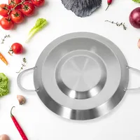 Wajan Penggorengan Stainless Steel Datar Bulat Anti Lengket, Wok Masak Rumah Tangga, Panci Masak untuk Outdoor Camping BBQ, Penggorengan Makanan, Panci Penggorengan Datar
