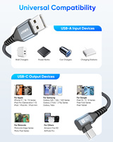 Cable de Carga Rápida SUNGUY de 90 Grados y 18W, Cable USB de Nylon para Datos y Energía para Teléfono Móvil y Laptop