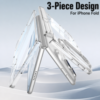 Coque de téléphone magnétique transparente pour iPhone Duo avec béquille intégrée, protection intégrale, antichoc, airbag, anti-chute
