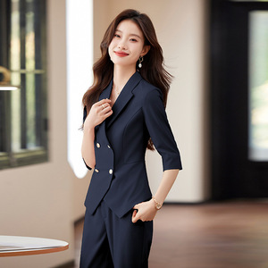 Women's Summer Suit Set Three Quarter Sleeve Breathable Office Lady Formal Wear Professional Work Uniform Petite Size - Product Image 5