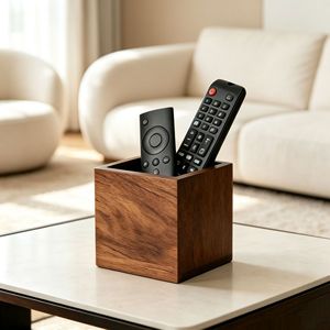 Caja de almacenamiento de madera para control remoto, organizador de escritorio cuadrado de madera maciza sin tapa para uso en el hogar y la oficina - Product Image 2