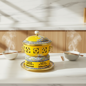 Olla pequeña de cobre cloisonné con esmalte, sin humo, para una sola persona, con tapa y 2 asas. - Product Image 6