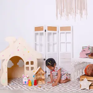 Kustom CNC Cutting Lucu Kayu Besar Rumah Boneka untuk Gadis dan Anak Laki-laki Bermain