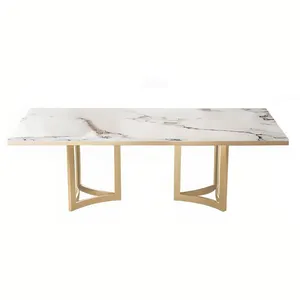 Marble Dining Table With Rectangular Top Gold Stainless Steel Legs table a manger complet
