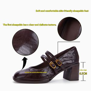 Collezione primavera 2025 donna eleganti in vera pelle tacchi alti marrone décolleté singole francesi con Top spesso in montone - Product Image 3