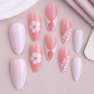 Faux <span class=keywords><strong>ongles</strong></span> à presser faits main, style INS, motifs léopard et fleurs, forme amande, pour DIY et fêtes, vente en gros transfrontalière, certifiés CE - Product Image 2