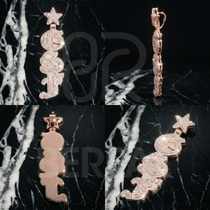 Pass Diamond <b>Tester</b> Vvs Moissanite 3D Vertical Pendant Men Custom Iced Out Round Diamond Hip Hop Name Letter Pendant Jewelry - Product Image 2