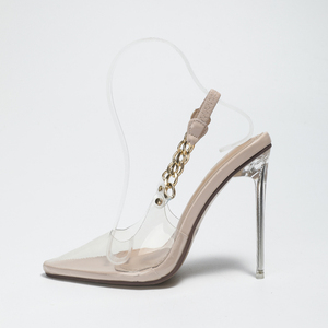 2023 Spring/Summer Collection Women's Transparent PVC Back Air Shoes Ultra High Heel Height Increasing New Pointed Chain Design - Product Image 2