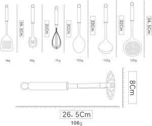 الطبخ إناء مجموعة 8 قطعة ، الفولاذ المقاوم للصدأ طقم أدوات المطبخ مع حامل ، أواني الطبخ - Product Image 2