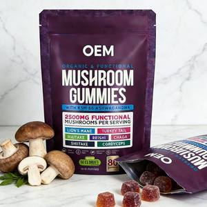 Gummies sans sucre à la Crinière de Lion avec logo OEM, 2500mg d'Ashwagandha, Complexe de 8 Champignons, Antioxydant pour Adultes, Mémoire, Sommeil, Immunité - Product Image 1