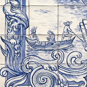 Carreaux d'intérieur en céramique bleue peints à la main, style portugais moderne, avec fonction pare-feu, murale - Product Image 5