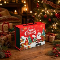 Luxuriöse Weihnachtsgeschenkbox aus Papier mit roter Weihnachtsmann-Illustration, Frohe-Weihnachts-Design, Tragegriff, OEM, Eigenmarke, Großhandel