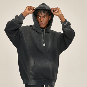 Thời Trang Phố Zip Hoodie Nặng Trọng Lượng Dày Vải Cắt Và May Dây Kéo Cổ Điển Thêu Cắt Nguyên Hem Hoodies - Product Image 3