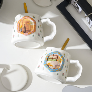 Tasses à café amusantes peintes à la main, style vintage, 390 ml (13 oz), pour café, thé, lait – Tasses uniques et mignonnes pour filles - Product Image 1