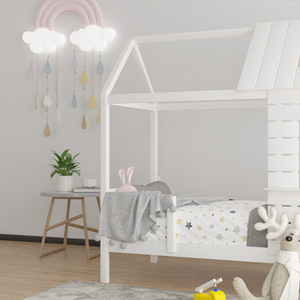 White Wooden <b>House</b> Shaped Children <b>Bed</b> Solid Wood Durable Framework Bedroom Furniture For Kids - Product Image 4