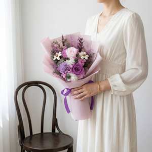 Bouquet de fleurs éternelles faites à la main, bouquet de roses préservées multicolores, longue durée (3-5 ans), Noël, mariage, anniversaire - Product Image 4