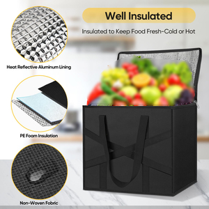 Tùy Chỉnh Không Dệt Túi Lạnh Lớn Màu Đen Thực Phẩm Tàu Sân Bay Bánh Pizza Giao Hàng Cách Điện Vai Xử Lý Gấp Không Thấm Nước Ăn Trưa Túi Lạnh - Product Image 2