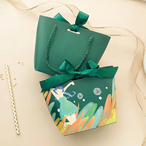 Faveur de mariage en papier <span class=keywords><strong>vert</strong></span> imprimé coloré personnalisé <span class=keywords><strong>sac</strong></span> à main bonbons transporter des sacs d'emballage petit mignon porte <span class=keywords><strong>sac</strong></span> cadeau avec ruban - Product Image 3