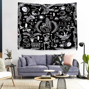 Mandala tapiz blanco y negro de impresión Digital rectángulo colgante de pared tapiz pelo corto de tapiz - Product Image 4